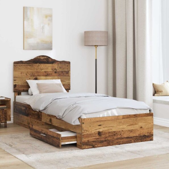 vidaXL Rám postele Staré drevo 90 x 200 cm Kompozitné drevo – Obrázok 3