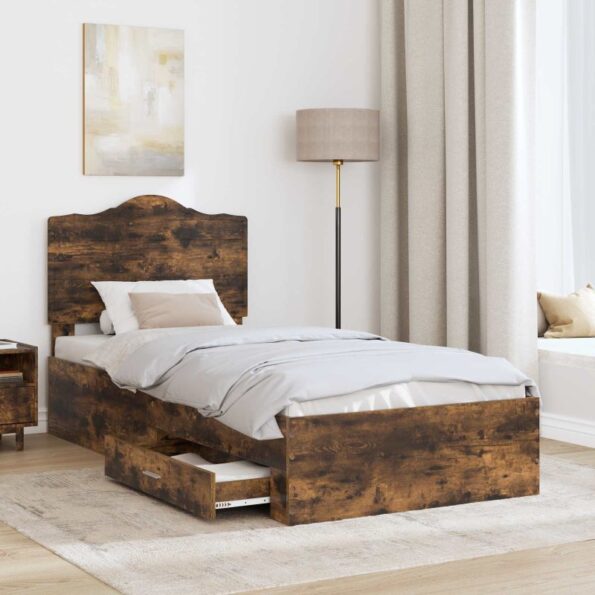 vidaXL Rám postele so zásuvkou Dymová dub 90 x 190 cm Kompozitné drevo – Obrázok 3