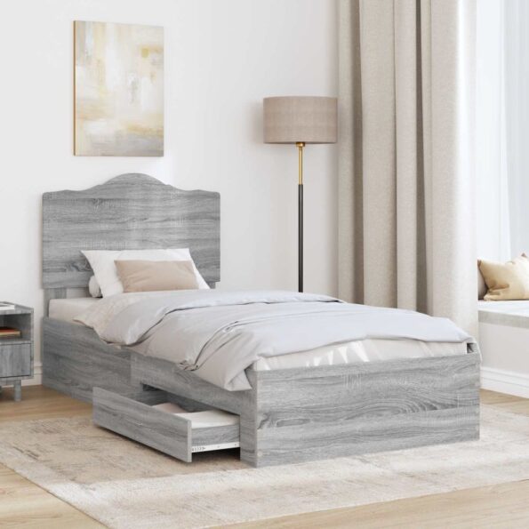 vidaXL Rám postele Sivý Sonoma 90 x 190 cm Kompozitné drevo – Obrázok 3
