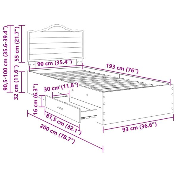 vidaXL Rám postele Staré drevo 90 x 190 cm Kompozitné drevo – Obrázok 12