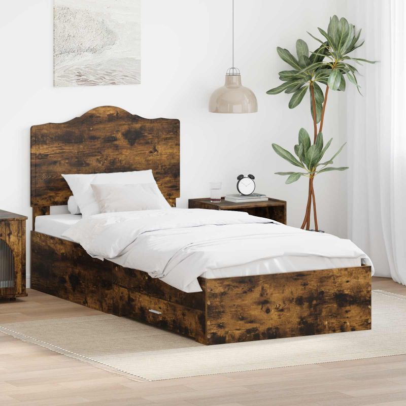3413670_1.jpg vidaXL Rám postele so zásuvkou Dymová dub 70 x 190 cm Kompozitné drevo – Obrázok 1