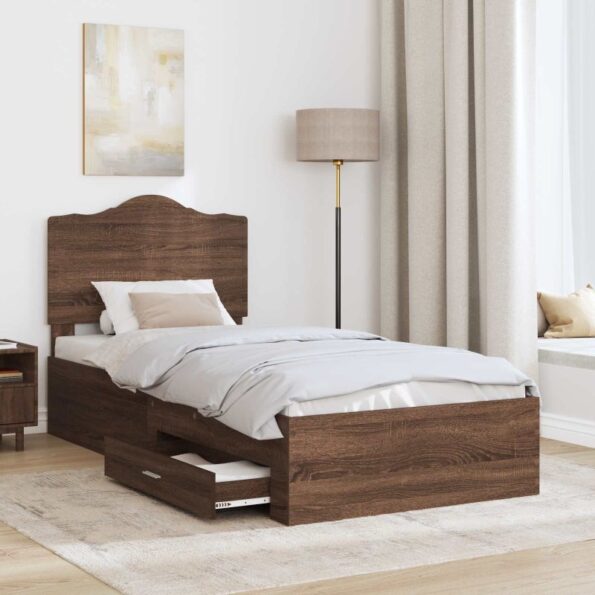 vidaXL Rám postele so zásuvkou Hnedý dub 70 x 190 cm Kompozitné drevo – Obrázok 3