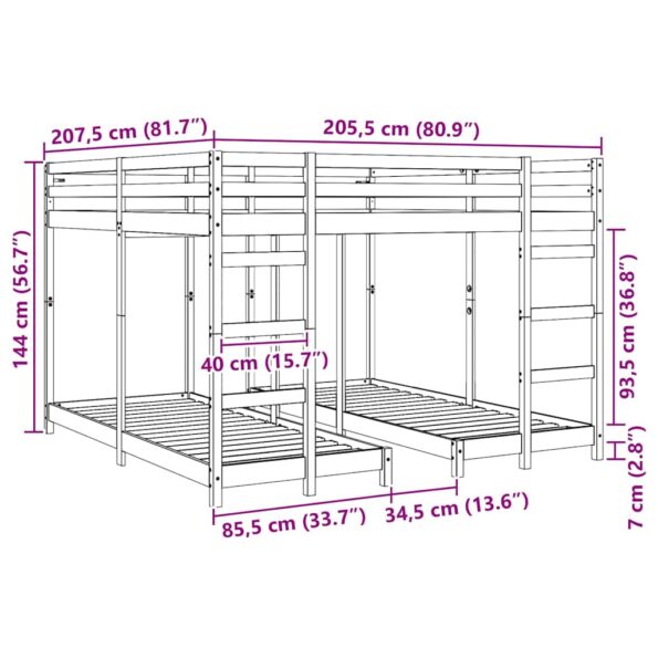 vidaXL Trojposchodový rám postele Včelí hnedý 200 x 200 cm – Obrázok 9
