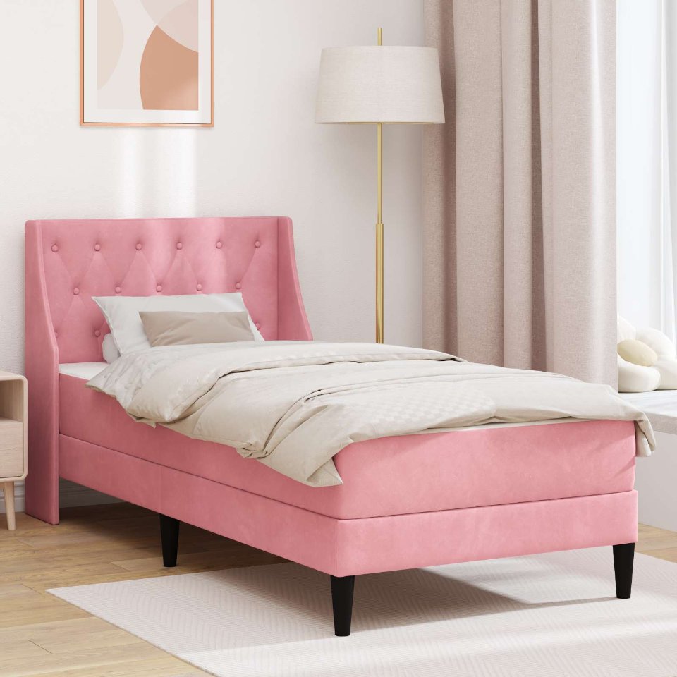 3414762_1.jpg vidaXL Rám postele s matracom s matracmi Ružová 80 x 200 cm Zamat – Obrázok 1
