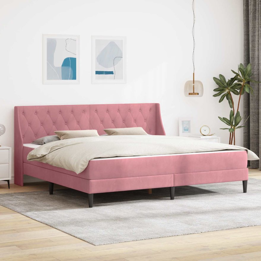 3414822_1.jpg vidaXL Rám postele s matracom s matracmi Ružová 200 x 200 cm Zamat – Obrázok 1