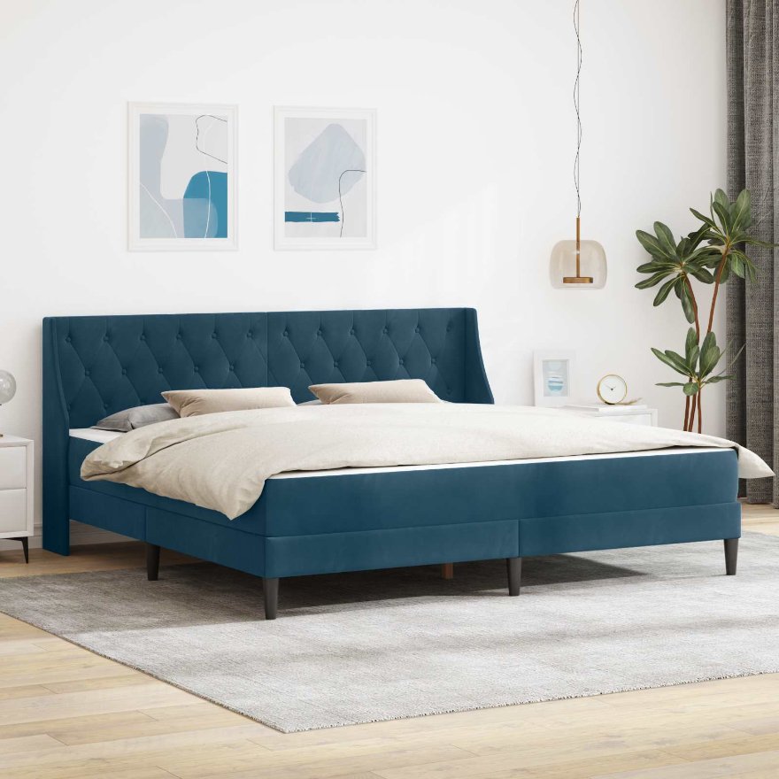 3414824_1.jpg vidaXL Rám postele s matracom s matracmi Modrá 200 x 200 cm Zamat – Obrázok 1