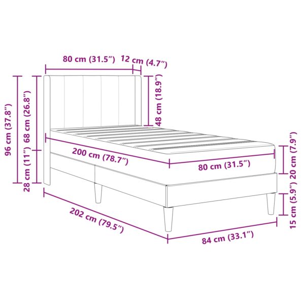 vidaXL Rám postele s matracom s čelnou doskou Čierna 80 x 200 cm Zamat – Obrázok 11