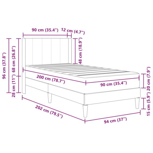 vidaXL Rám postele s matracom s čelnou doskou Modrá 90 x 200 cm Zamat – Obrázok 11