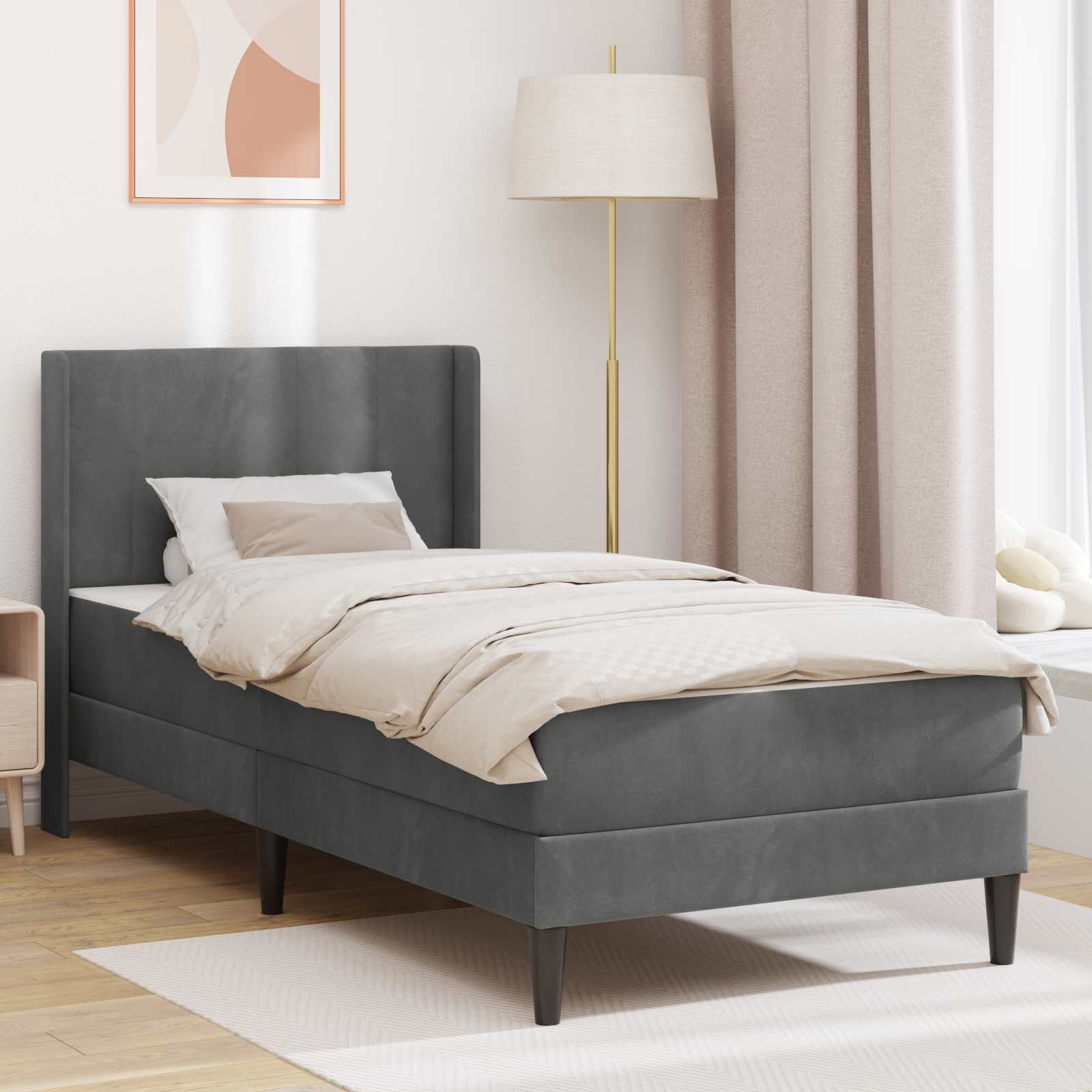 3414844_1.jpg vidaXL Rám postele s matracom Tmavosivá 100 x 200 cm Zamat – Obrázok 1