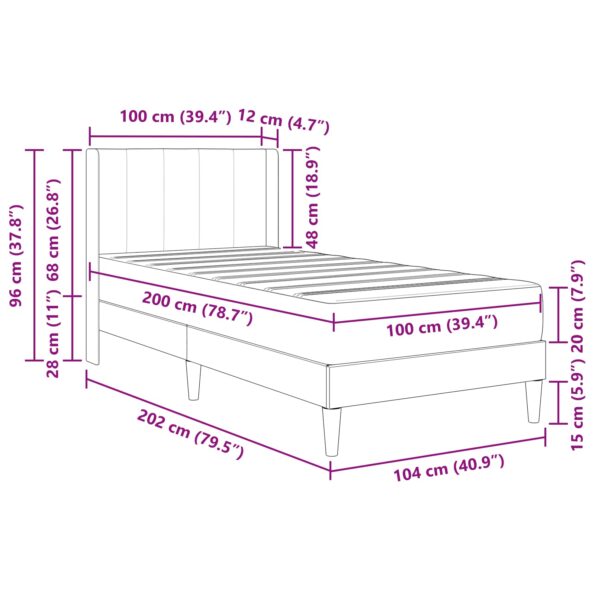 vidaXL Rám postele Čierny 100 x 200 cm Zamat – Obrázok 11