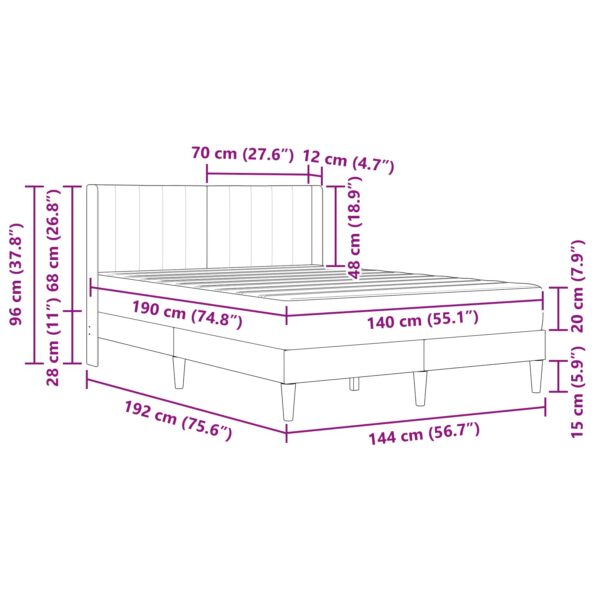 vidaXL Rám postele s matracom Tmavosivá 140 x 190 cm Zamat – Obrázok 11