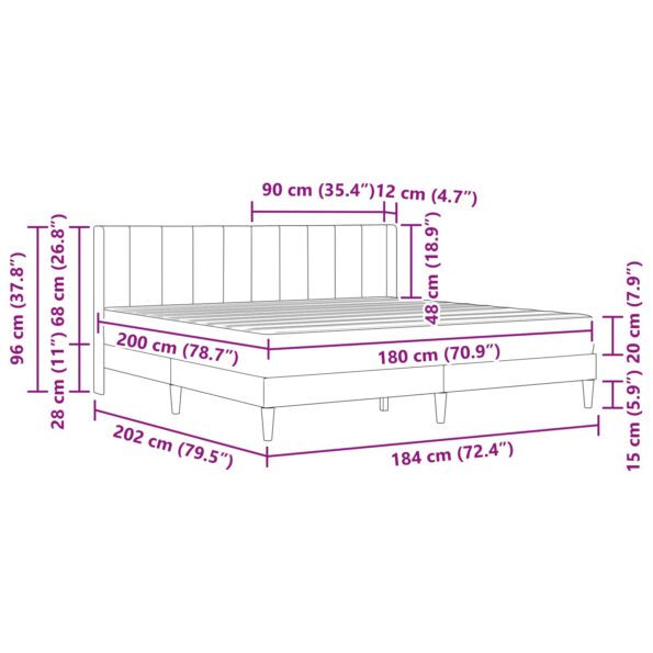 vidaXL Rám postele s matracom Čierna 180 x 200 cm Zamat – Obrázok 11