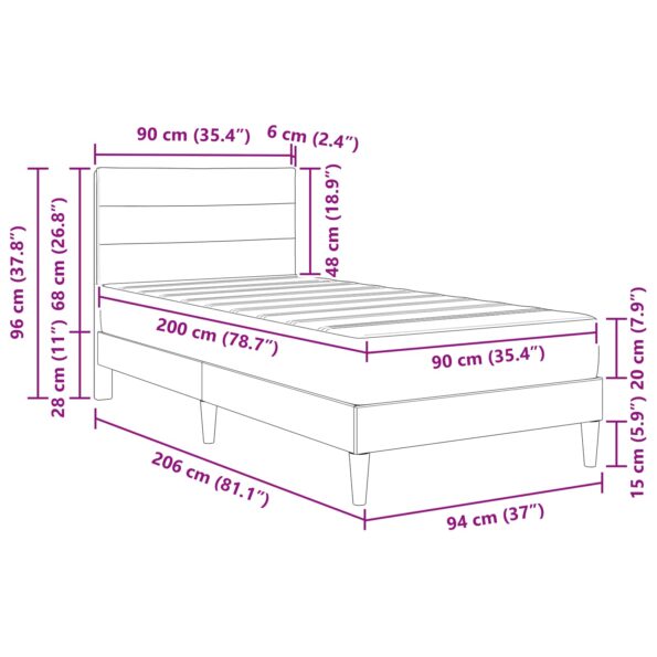 vidaXL Rám postele Svetlosivá 90 x 200 cm Polyester – Obrázok 11