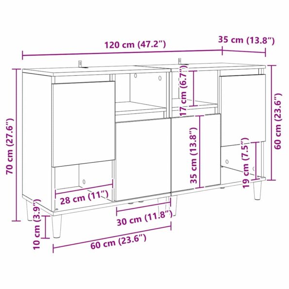 vidaXL Komody 2 pcs Čierny dub 60 x 35 x 70 cm Kompozitné drevo – Obrázok 13
