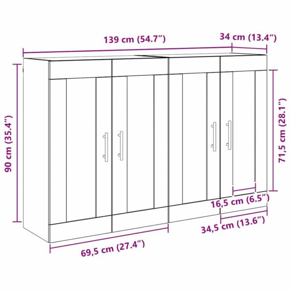 vidaXL Nástenné skrinky Nástenný 2 pcs Čierny dub 69,5 x 34 x 90 cm – Obrázok 12