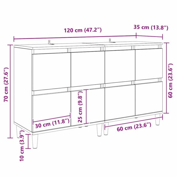 vidaXL Komody 2 pcs Čierny dub 60 x 35 x 70 cm Kompozitné drevo – Obrázok 13