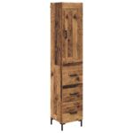 vidaXL Highboard Staré drevo 34,5 x 34 x 180 cm Kompozitné drevo – Obrázok 2