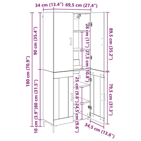 vidaXL Highboard Staré drevo 69,5 x 34 x 180 cm Kompozitné drevo – Obrázok 13
