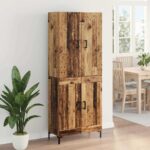 vidaXL Highboard Staré drevo 69,5 x 34 x 180 cm Kompozitné drevo – Obrázok 4