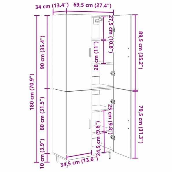 vidaXL Highboard 2 pcs Staré drevo Kompozitné drevo – Obrázok 13