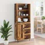 vidaXL Highboard Staré drevo 69,5 x 32,5 x 180 cm Kompozitné drevo – Obrázok 4