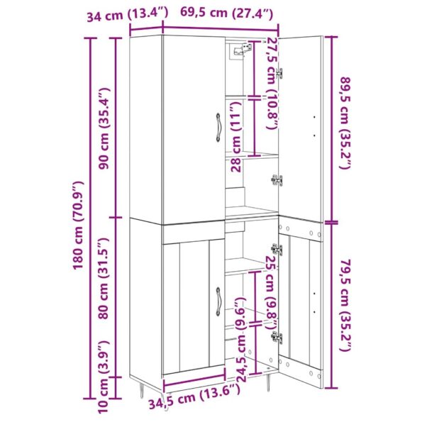 vidaXL Highboard 2 pcs Staré drevo Kompozitné drevo – Obrázok 13