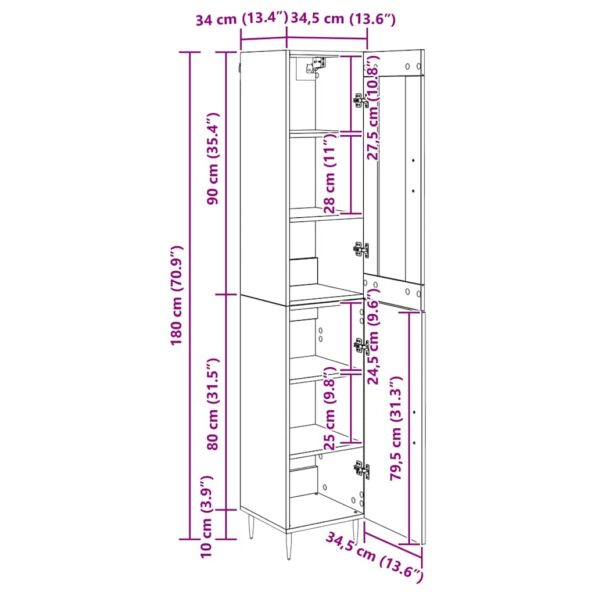 vidaXL Highboard 2 pcs Staré drevo Sklo – Obrázok 13
