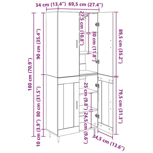 vidaXL Highboard 2 pcs Staré drevo Drevovláknitá doska a sklo – Obrázok 13