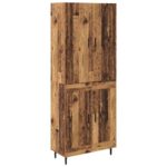 vidaXL Highboard 2 pcs Staré drevo Drevovláknitá doska a sklo – Obrázok 2