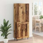 vidaXL Highboard 2 pcs Staré drevo Drevovláknitá doska a sklo – Obrázok 4