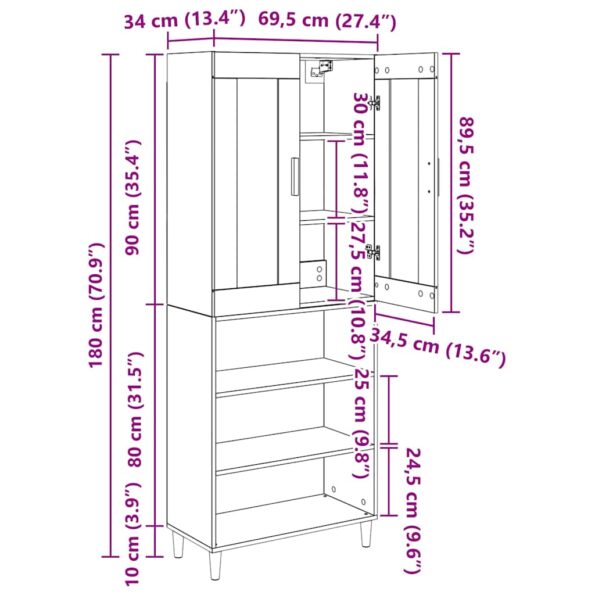 vidaXL Highboard Staré drevo 69,5 x 34 x 180 cm – Obrázok 13