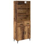 vidaXL Highboard Staré drevo 69,5 x 32,5 x 180 cm Kompozitné drevo – Obrázok 2
