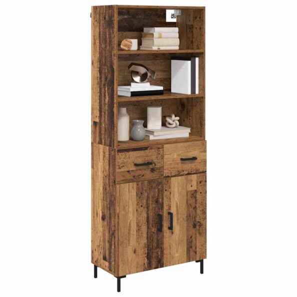 vidaXL Highboard Staré drevo 69,5 x 32,5 x 180 cm Kompozitné drevo – Obrázok 3