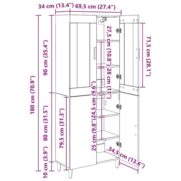 vidaXL Highboard Staré drevo 69,5 x 34 x 180 cm – Obrázok 13
