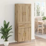 vidaXL Highboard Remeselný dub 69,5 x 34 x 180 cm Kompozitné drevo – Obrázok 4