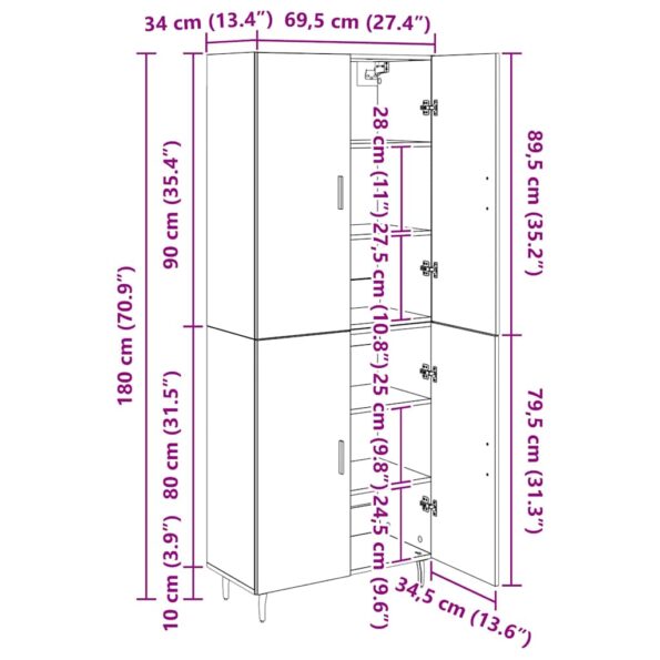 vidaXL Highboard Remeselný dub 69,5 x 34 x 180 cm – Obrázok 13