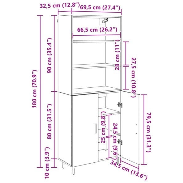 vidaXL Highboard Remeselný dub 69,5 x 34 x 180 cm – Obrázok 13