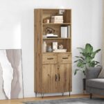 vidaXL Highboard Remeselný dub 69,5 x 32,5 x 180 cm Kompozitné drevo