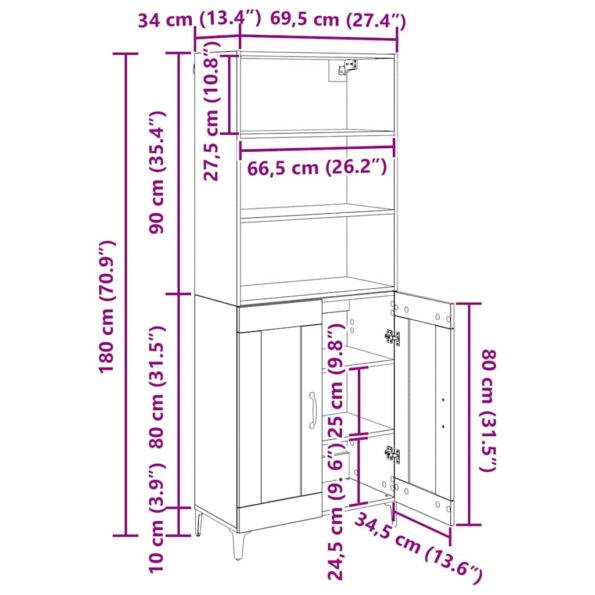 vidaXL Highboard Remeselný dub 69,5 x 34 x 180 cm Kompozitné drevo – Obrázok 13