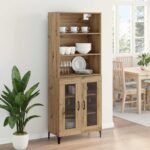 vidaXL Highboard Remeselný dub 69,5 x 34 x 180 cm Kompozitné drevo – Obrázok 4