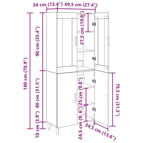 vidaXL Highboard Remeselný dub 69,5 x 34 x 180 cm – Obrázok 13