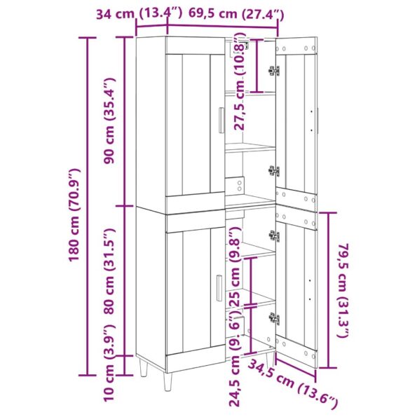 vidaXL Highboard Remeselný dub 69,5 x 34 x 180 cm Kompozitné drevo – Obrázok 13
