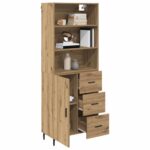 vidaXL Highboard so zásuvkou Remeselný dub 69,5 x 34 x 180 cm – Obrázok 3