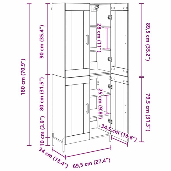 vidaXL Highboard 2 pcs Čierny dub Kompozitné drevo – Obrázok 13