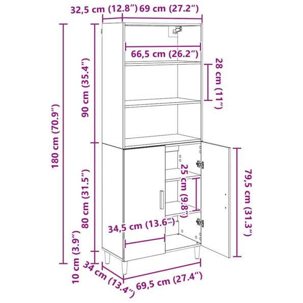 vidaXL Highboard Čierny dub 69,5 x 32,5 x 180 cm Kompozitné drevo – Obrázok 13