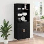 vidaXL Highboard Čierny dub 69,5 x 32,5 x 180 cm Kompozitné drevo – Obrázok 4