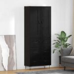 vidaXL Highboard Čierny dub 69,5 x 34 x 180 cm Kompozitné drevo