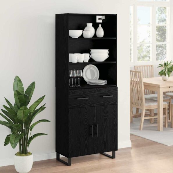 vidaXL Highboard so zásuvkou 2 pcs Čierny dub Kompozitné drevo – Obrázok 4