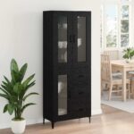 vidaXL Highboard Čierny dub 69,5 x 34 x 180 cm Kompozitné drevo – Obrázok 4