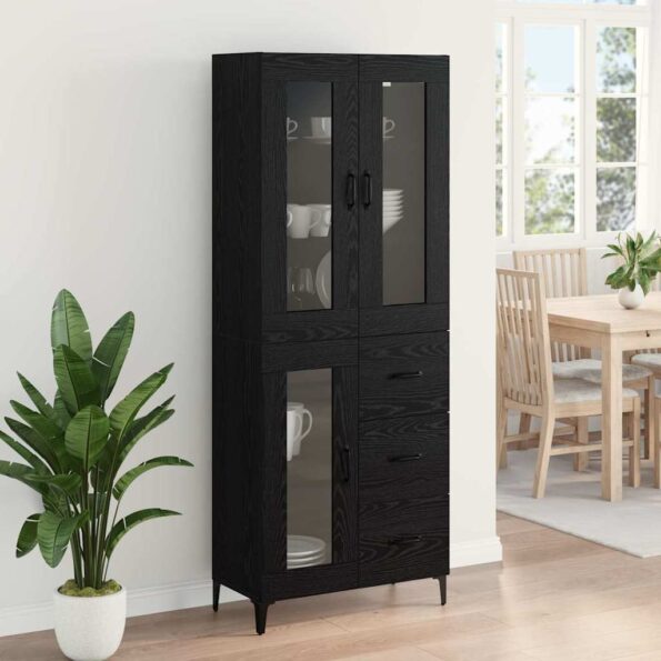 vidaXL Highboard Čierny dub 69,5 x 34 x 180 cm Kompozitné drevo – Obrázok 4